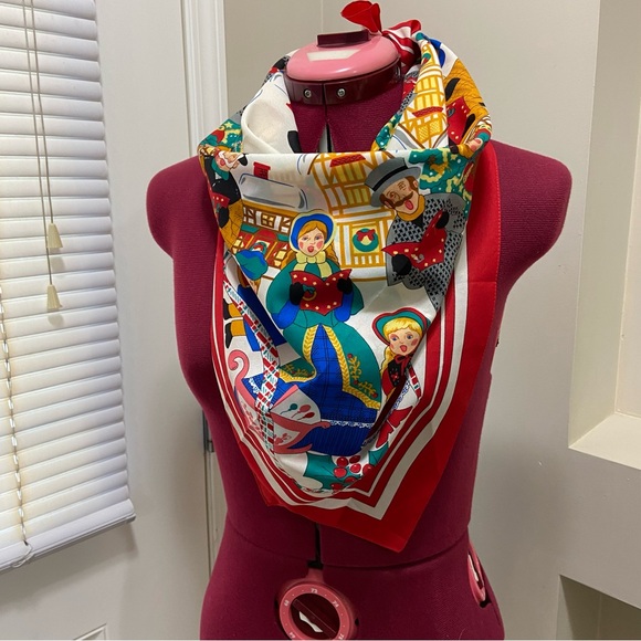 Vintage woman Christmas Carrol theme 30” X 31” scarf. Pre owned. - Picture 2 of 4